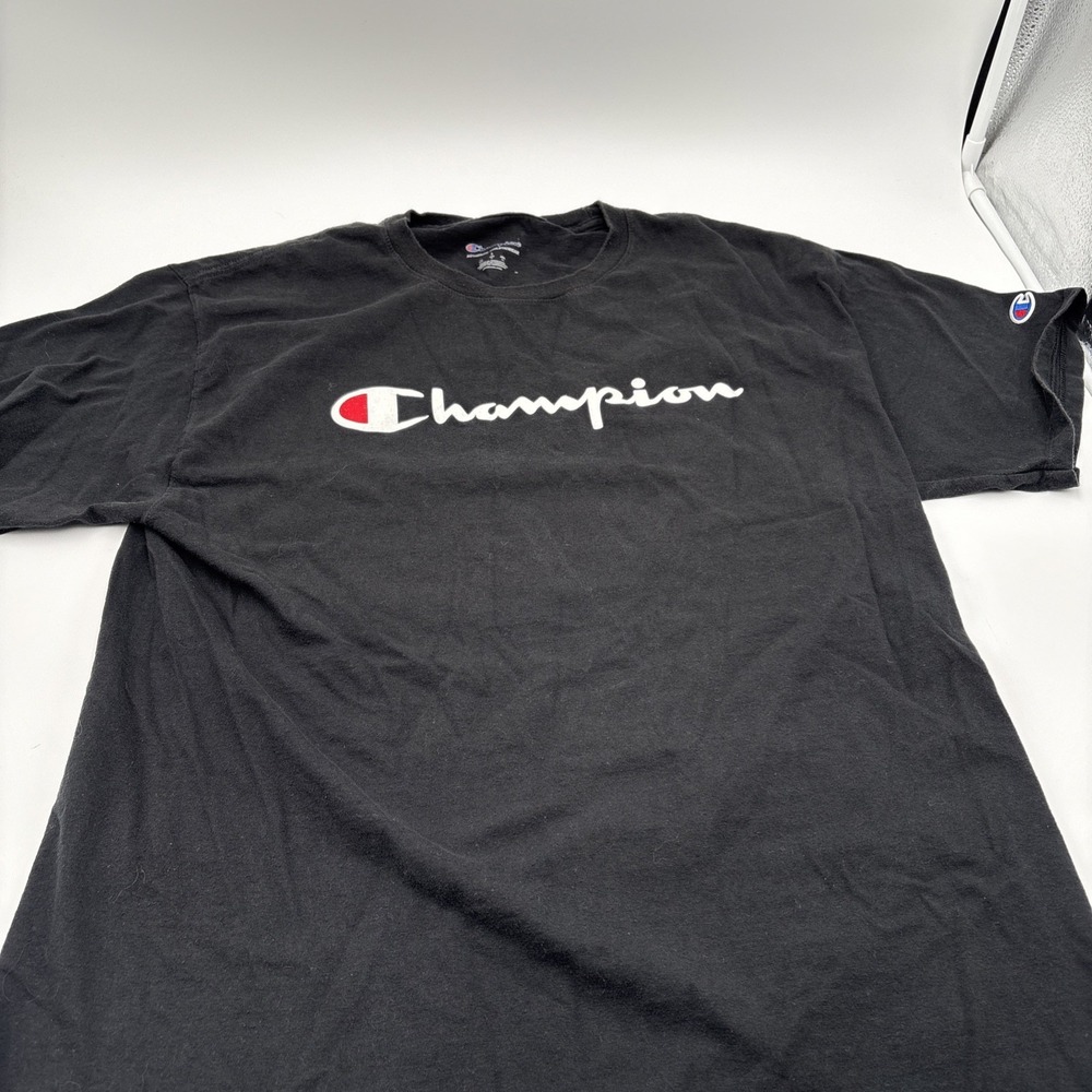 Champion Authentic Active Wear T-shirt Mens Large Logo On Chest And Arm Black